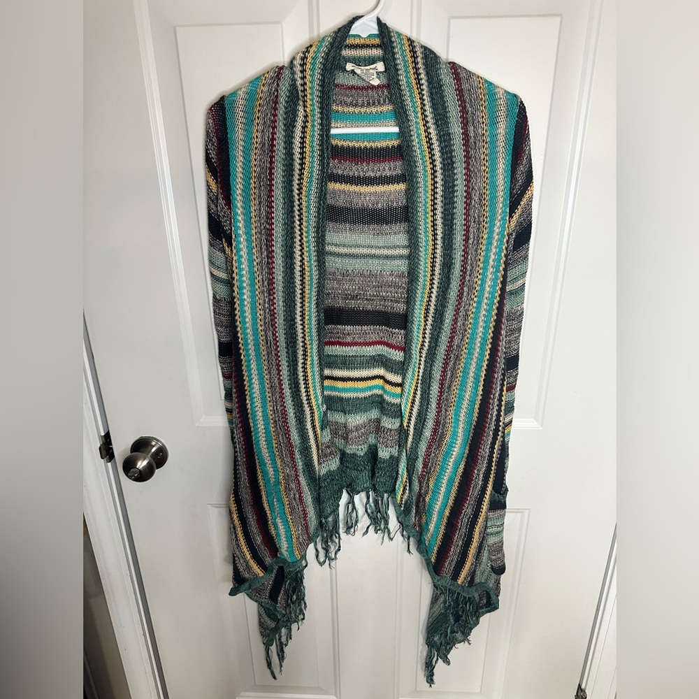 Billabong "Loosen Up" Striped Fringe Open Cardigan – Multi-Color – Size S